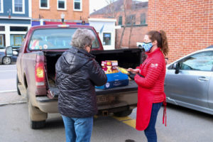 Brandy Schofield collects a food donation
